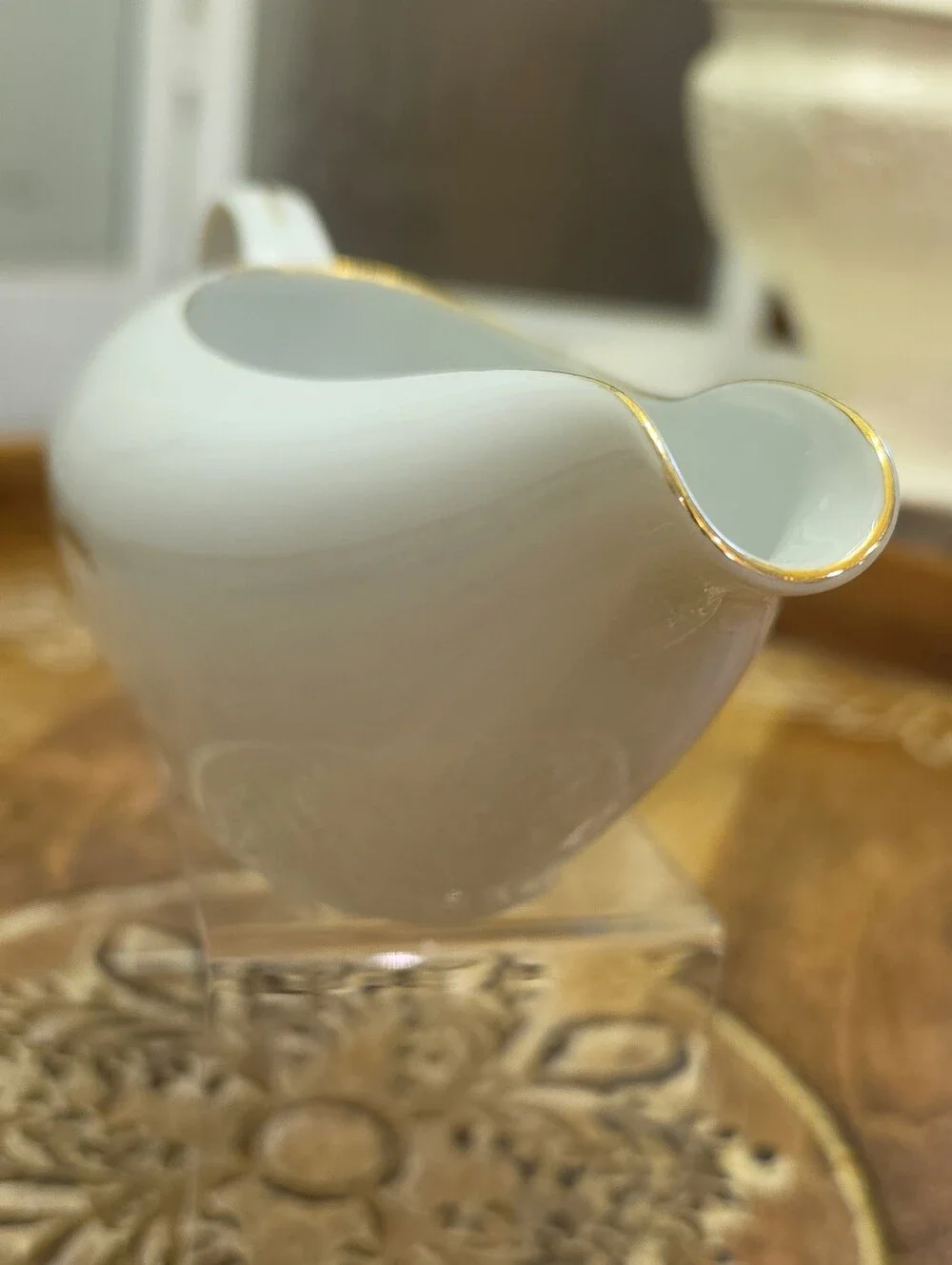 Vintage Golden Harvest Fine China Japan Gravy Boat Wheat Motif Gold Trim MCM Vtg
